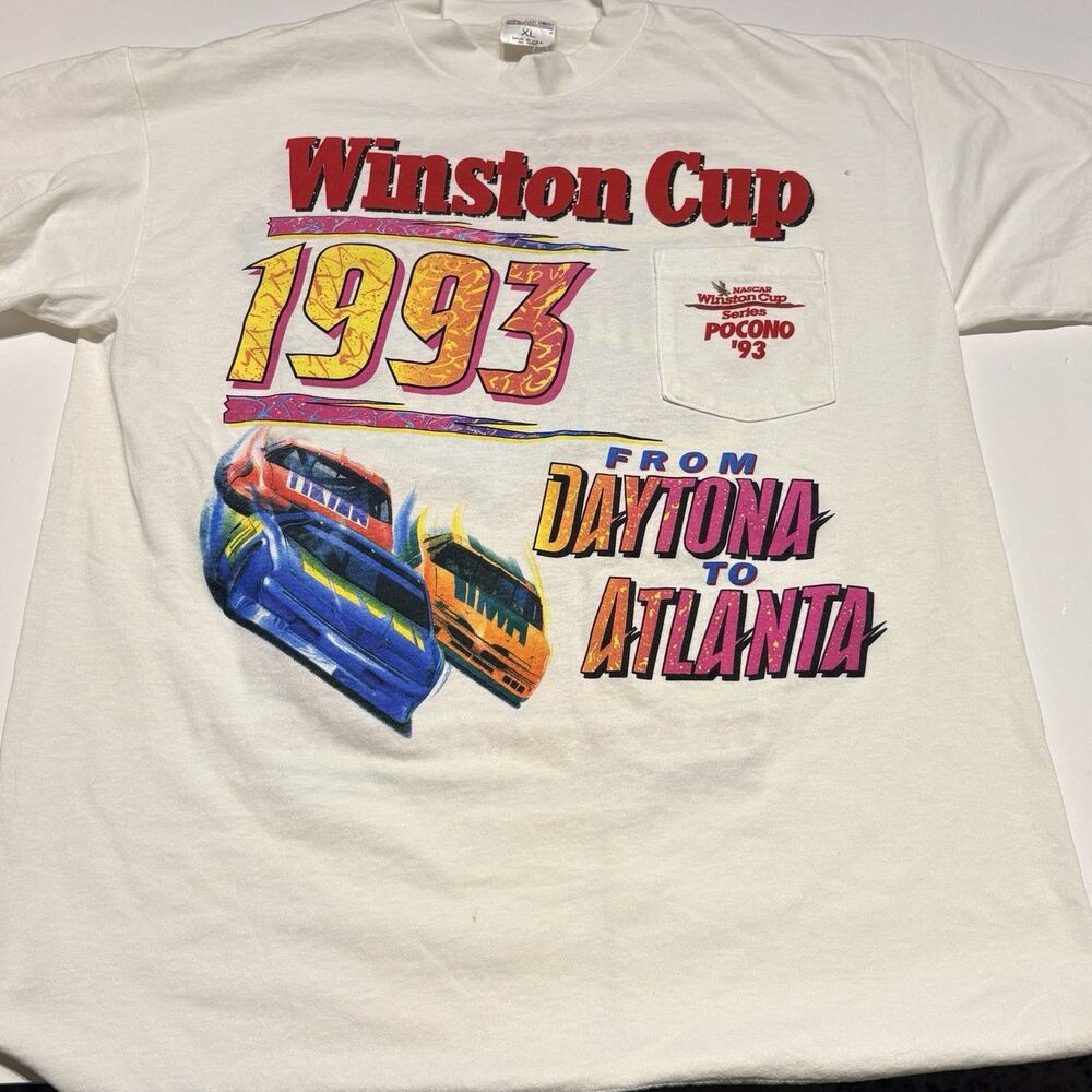 NASCAR Winston Cup Series T-Shirt Mens XL White 1993 Tour Daytona to Atlanta 90s